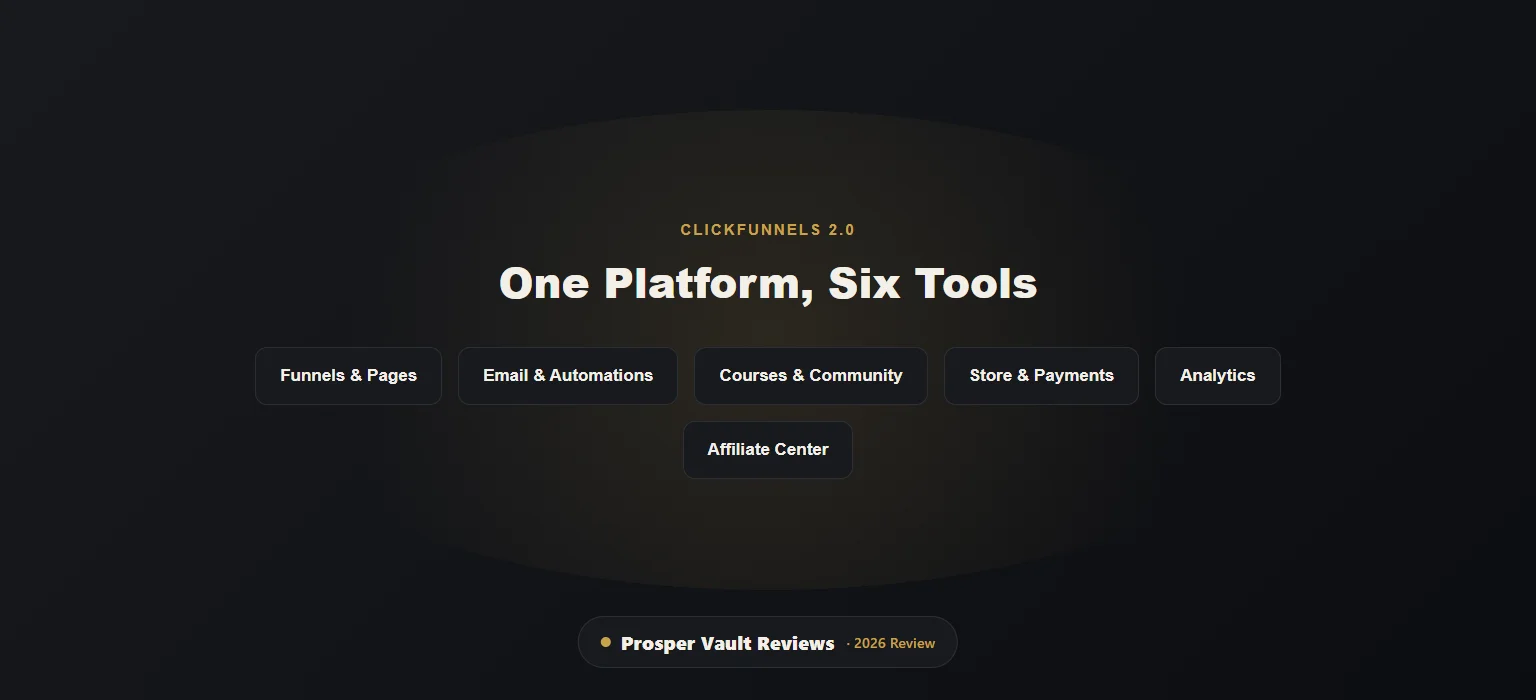 ClickFunnels 2.0 review, one platform with funnels, email, courses, community, store and analytics