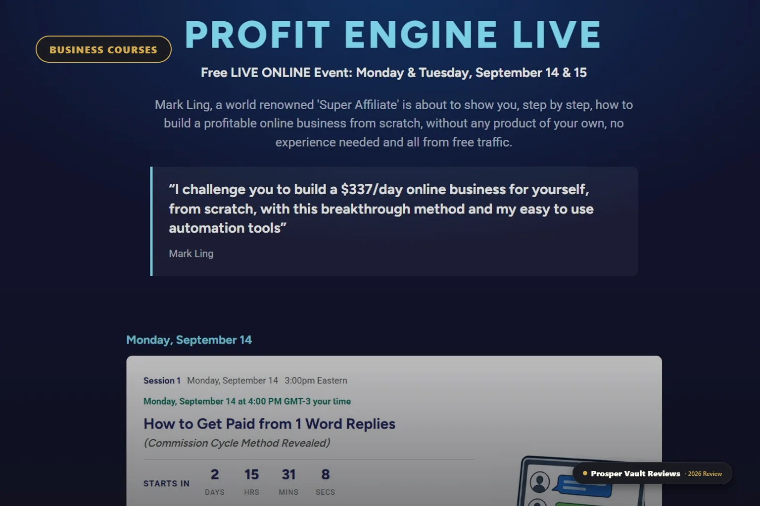 Commission Cycle by Mark Ling — Profit Engine Live free training registration